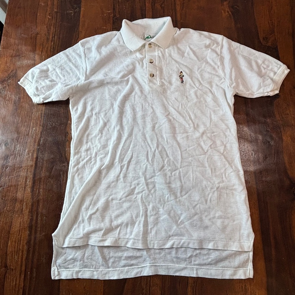 Vintage Alps White Short‎ Sleeve Polo Shirt Embroidered Soldier Mens Large